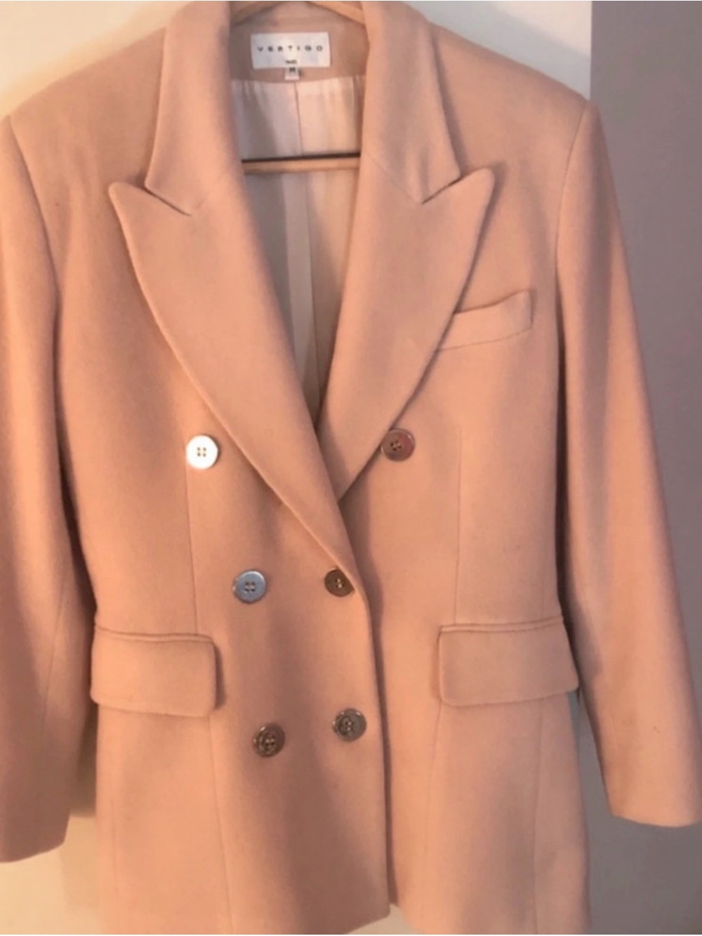Blush Pink Double-Breasted Cashmere-Wool Blend Jacket